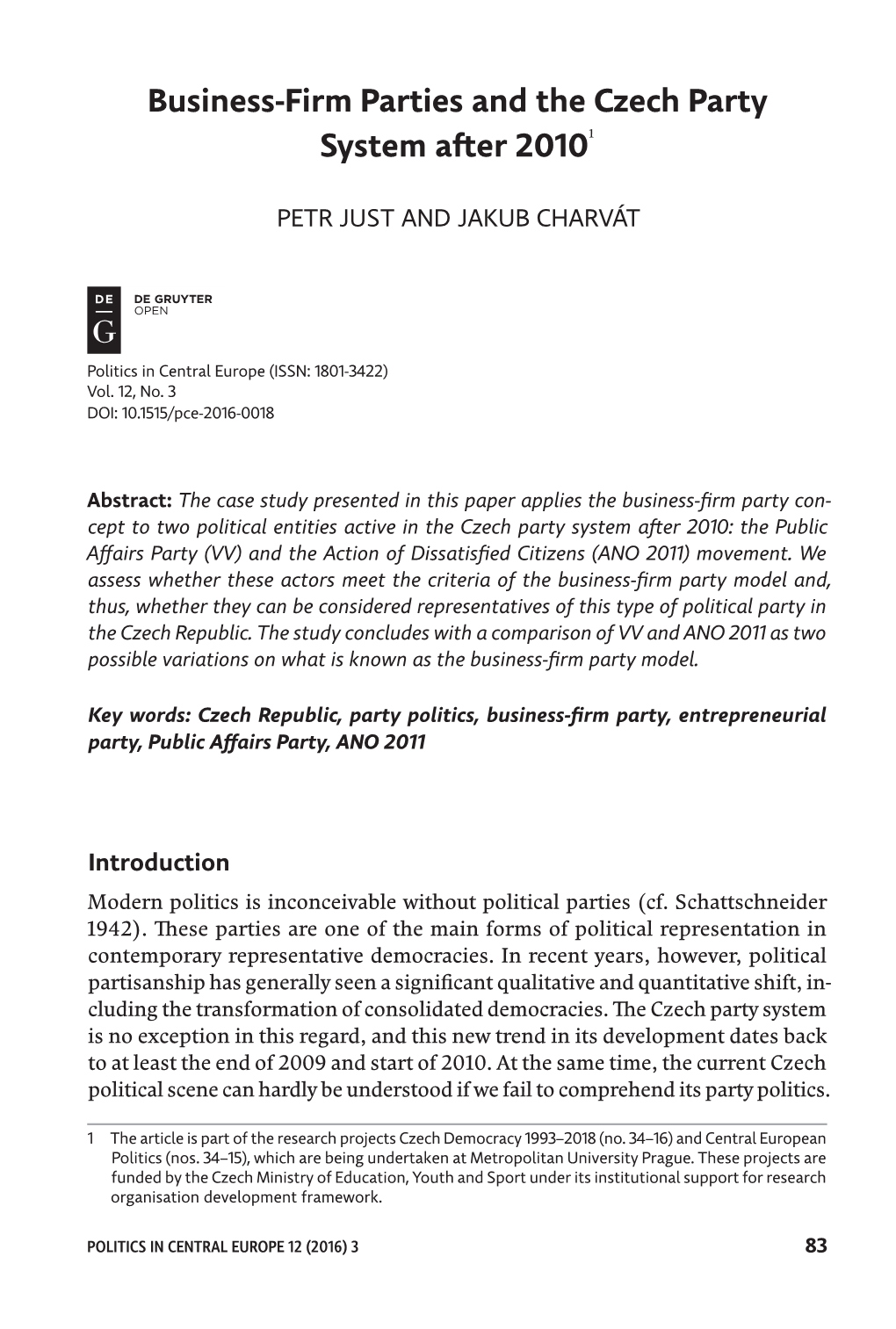 Business -Firm Parties and the Czech Party System After 20101