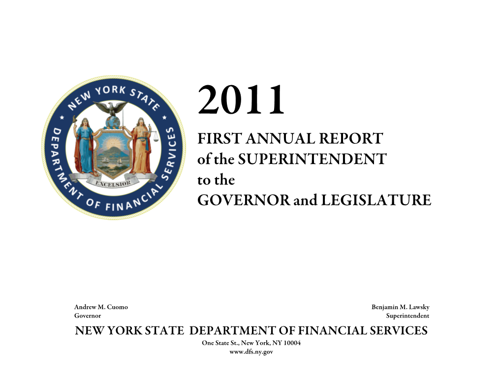 ANNUAL REPORT of the SUPERINTENDENT to the GOVERNOR and LEGISLATURE