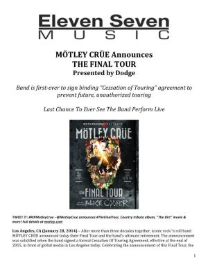 MÖTLEY CRÜE Announces the FINAL TOUR Presented by Dodge
