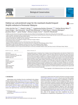 Habitat Use and Predicted Range for the Mainland Clouded Leopard Neofelis Nebulosa in Peninsular Malaysia