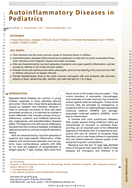 Autoinflammatory Diseases in Pediatrics Q1 3