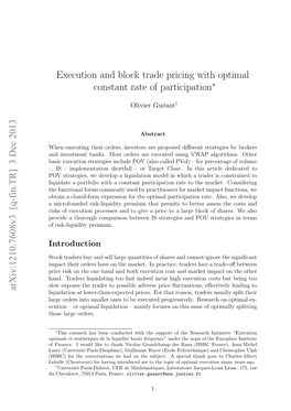 Execution and Block Trade Pricing with Optimal Constant Rate of Participation