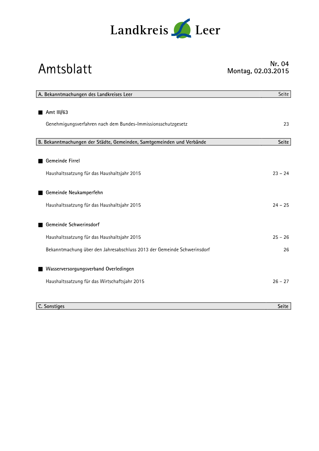 Amtsblatt Montag, 02.03.2015