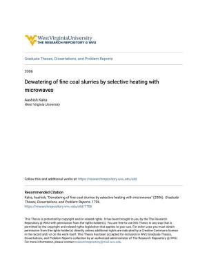 Dewatering of Fine Coal Slurries by Selective Heating with Microwaves