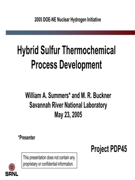 Hybrid Sulfur Thermochemical Process Development