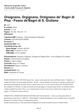 Orsignano, Orgignano, Orzignano De' Bagni Di Pisa - Fosso De'bagni Di S