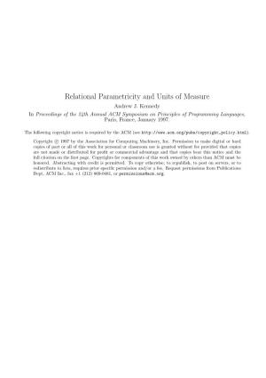 Relational Parametricity and Units of Measure Andrew J