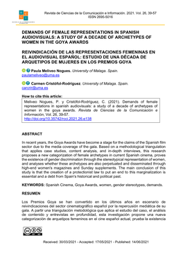 Demands of Female Representations in Spanish Audiovisuals: a Study of a Decade of Archetypes of Women in the Goya Awards