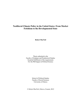 Neoliberal Climate Policy in the United States: from Market Fetishism to the Developmental State