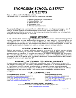 SNOHOMISH SCHOOL DISTRICT ATHLETICS Welcome to Snohomish School District Athletics