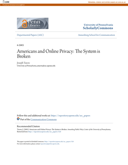 Americans and Online Privacy: the System Is Broken