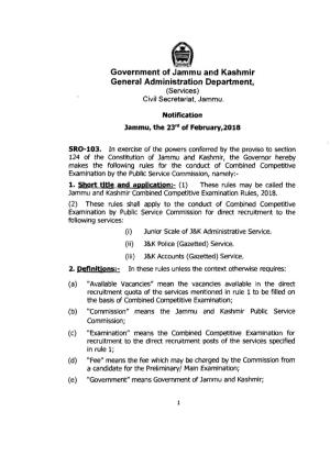 Government of Jammu and Kashmir General Administration Department, (Services) Civil Secretariat