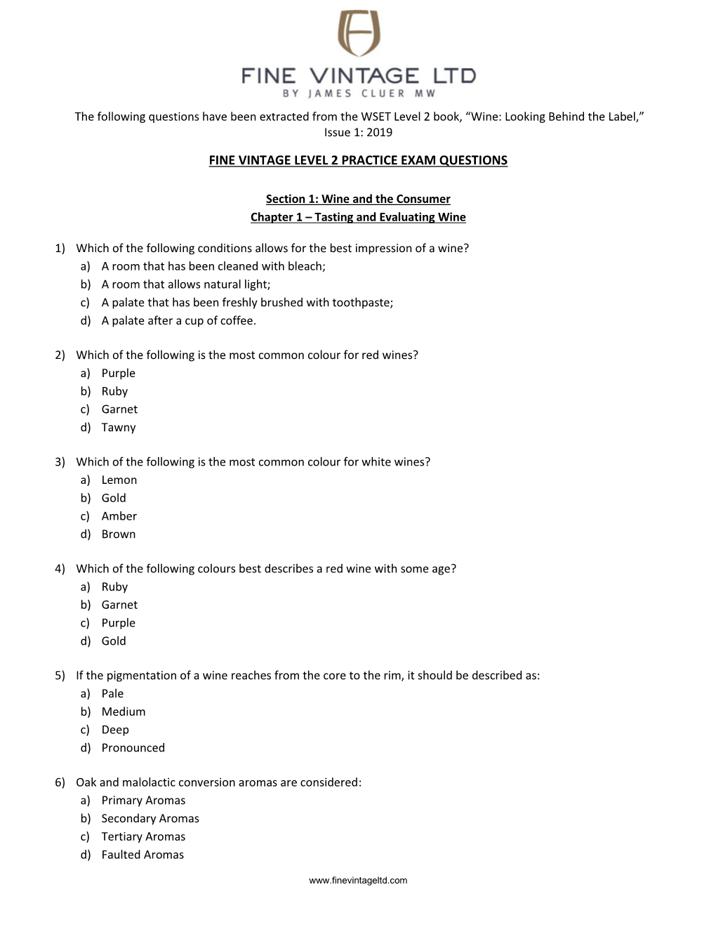 Fine Vintage Level 2 Practice Exam Questions