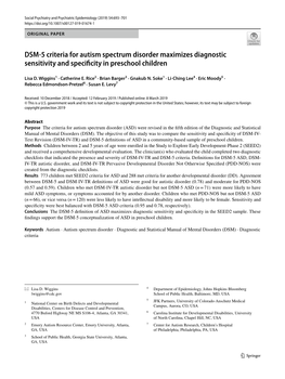 DSM-5 Criteria for Autism Spectrum Disorder Maximizes Diagnostic Sensitivity and Specificity in Preschool Children