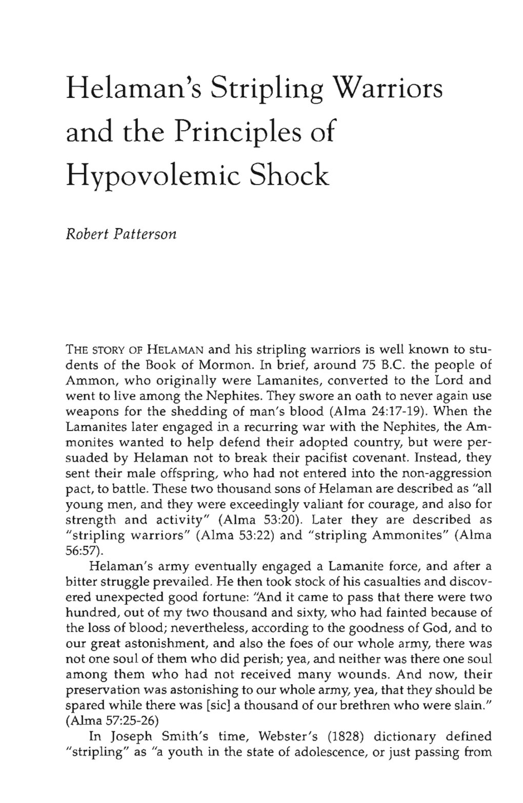 Helaman's Stripling Warriors and the Principles of Hypovolemic Shock