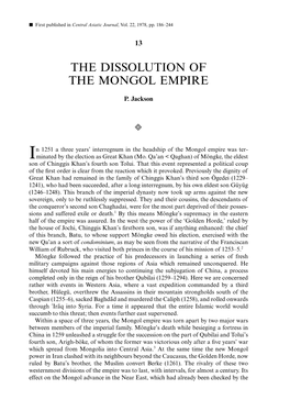 The Dissolution of the Mongol Empire