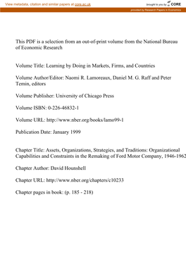 Organizational Capabilities and Constraints in the Remaking of Ford Motor Company, 1946-1962