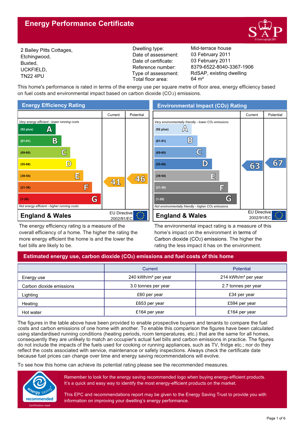 Energy Performance Certificate RDSAP 9.82 Engl