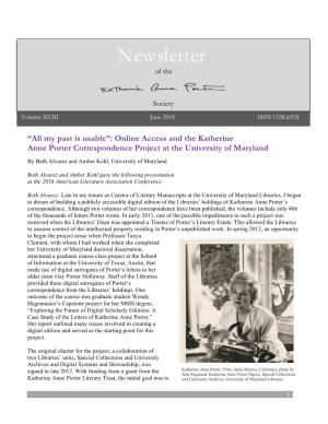 Online Access and the Katherine Anne Porter Correspondence Project at the University of Maryland