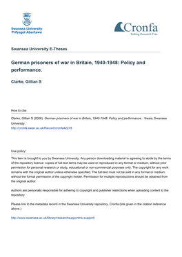 German Prisoners of War in Britain, 1940-1948: Policy and Performance