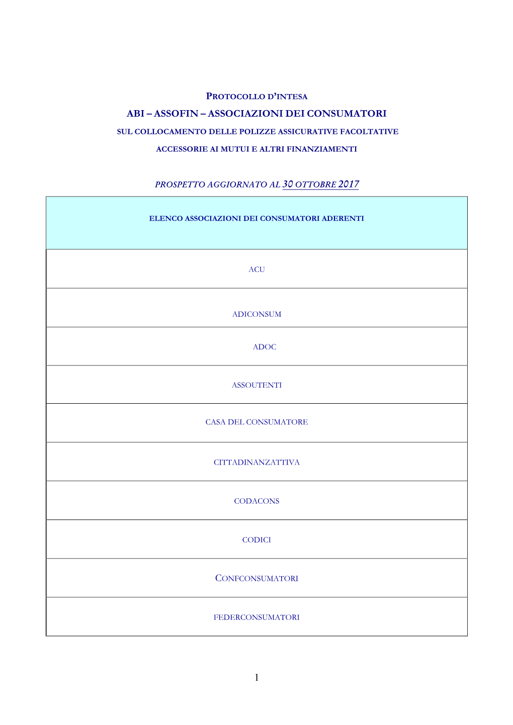 1 Abi – Assofin – Associazioni Dei Consumatori