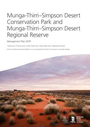 Munga-Thirri–Simpson Desert Conservation Park and Munga-Thirri–Simpson Desert Regional Reserve Management Plan 2019