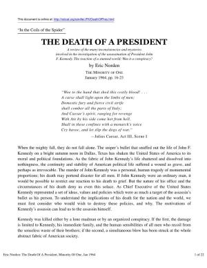 The Death of a President, Minority of One, Jan 1964