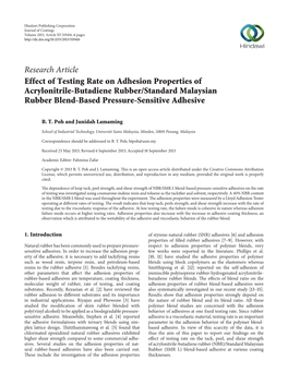 Effect of Testing Rate on Adhesion Properties of Acrylonitrile-Butadiene Rubber/Standard Malaysian Rubber Blend-Based Pressure-Sensitive Adhesive