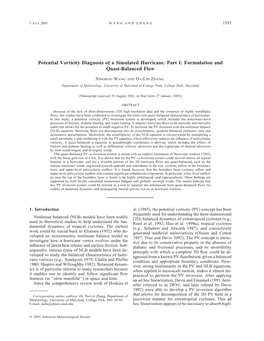 Potential Vorticity Diagnosis of a Simulated Hurricane. Part I: Formulation and Quasi-Balanced Flow
