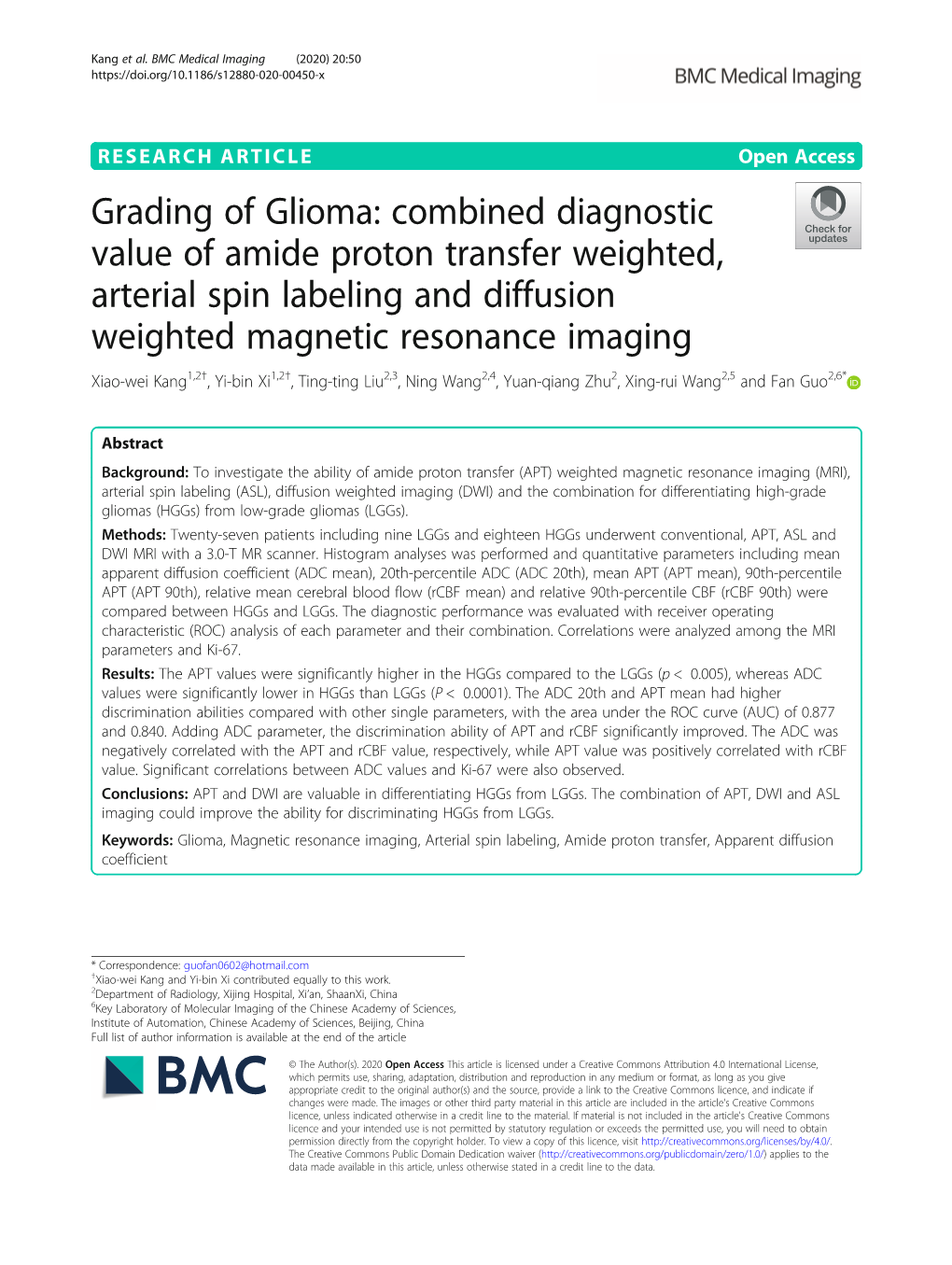 Grading of Glioma: Combined Diagnostic Value of Amide Proton