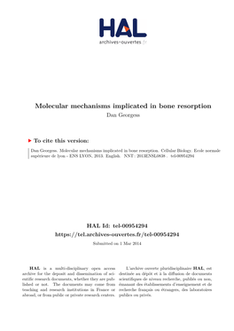 Molecular Mechanisms Implicated in Bone Resorption Dan Georgess