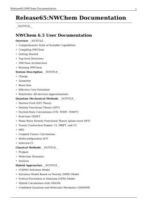 Release65:Nwchem Documentation 1 Release65:Nwchem Documentation