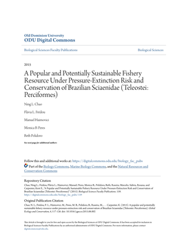 A Popular and Potentially Sustainable Fishery Resource Under Pressure-Extinction Risk and Conservation of Brazilian Sciaenidae (Teleostei: Perciformes) Ning L