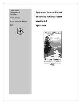 Species of Interest Report Shoshone National Forest Version 4.0 April 2009
