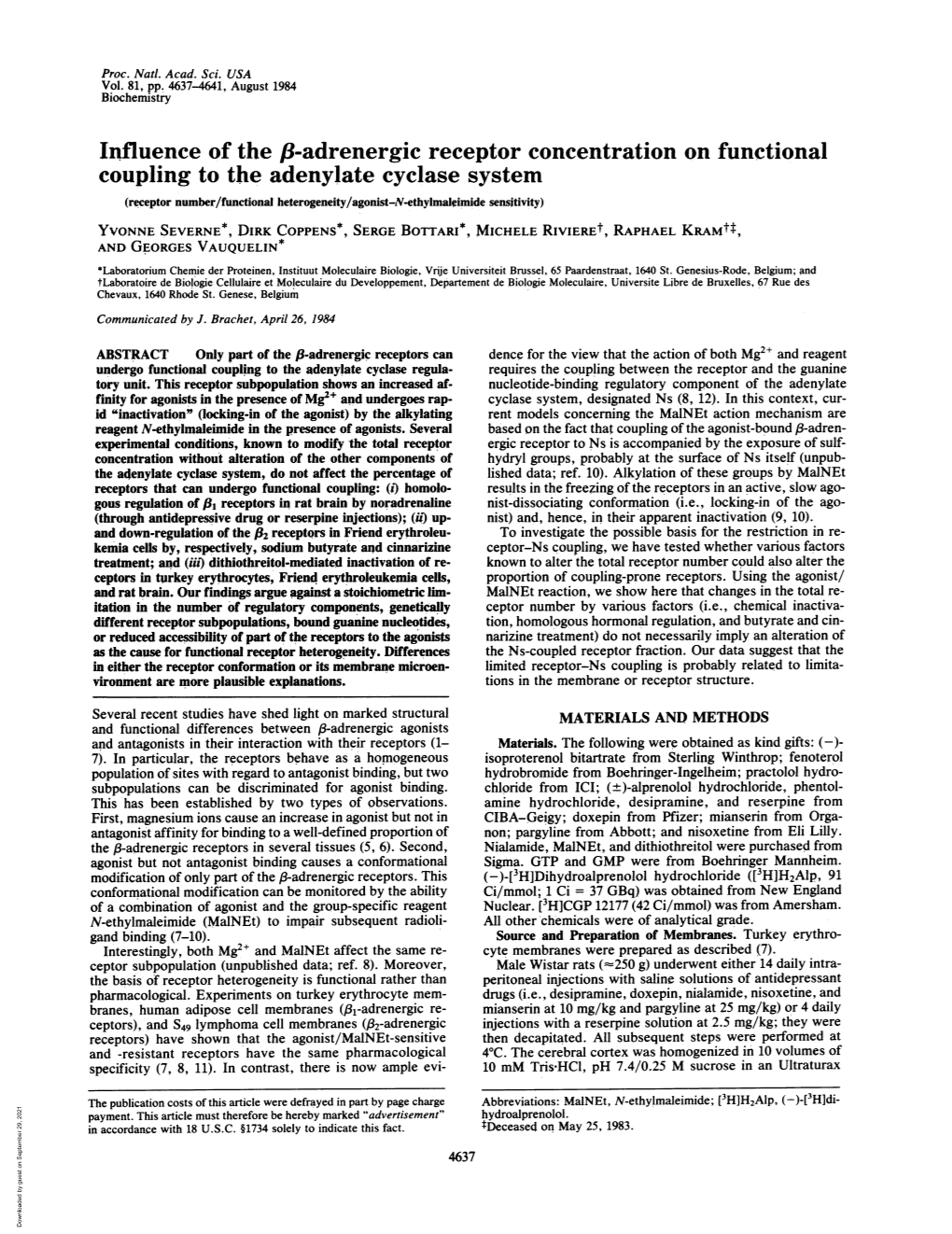 Influence of the F8-Adrenergic Receptor Concentration on Functional Coupling to the Adenylate Cyclase System