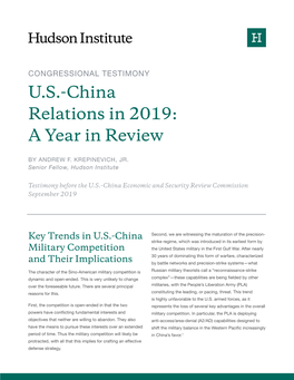 U.S.-China Relations in 2019: a Year in Review