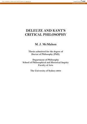 Deleuze and Kant's Critical Philosophy