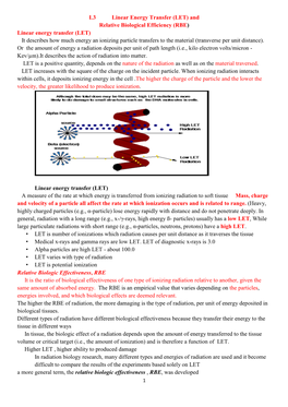 And Relative Biological Efficiency (RBE) Linear Energy Transfer (LET)