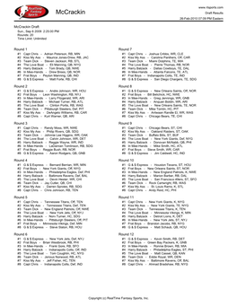 Mccrackin Draft Results 26-Feb-2010 07:09 PM Eastern