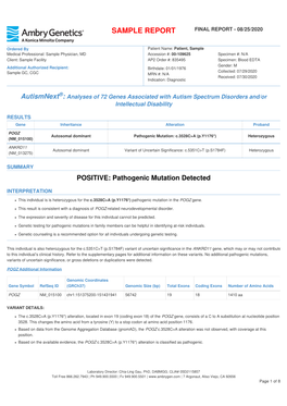 Autismnext Positive Sample Report