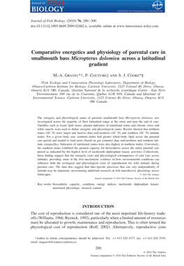 Comparative Energetics and Physiology of Parental Care in Smallmouth Bass Micropterus Dolomieu Across a Latitudinal Gradient