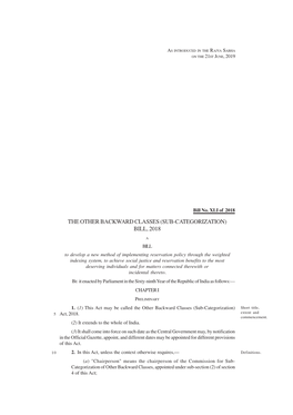 The Other Backward Classes (Sub-Categorization) Bill, 2018
