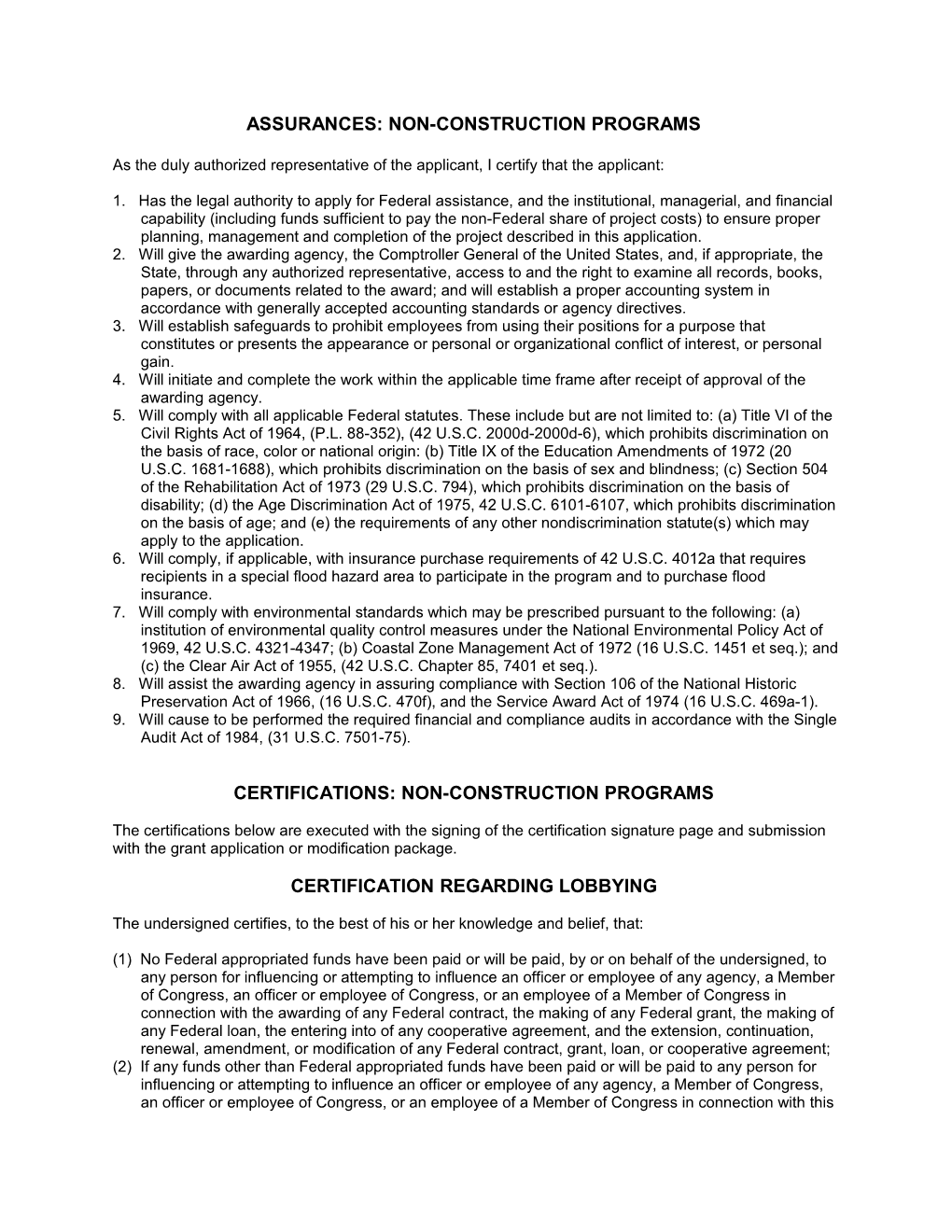 Assurances and Certifications - Signature Page