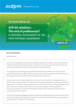 ACP-EU Relations: the End of Preferences? a Personal Assessment of the Post-Cotonou Agreement OACPS-EU