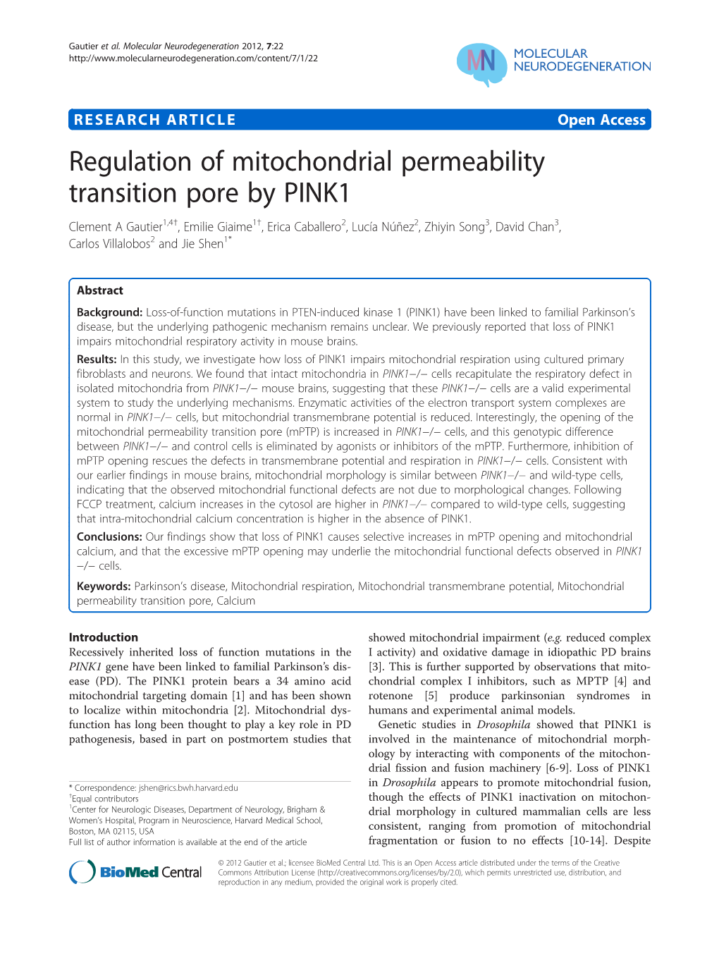 Regulation of Mitochondrial Permeability Transition Pore by PINK1