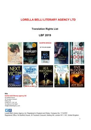 Lorella Belli Literary Agency Ltd Lbf 2019