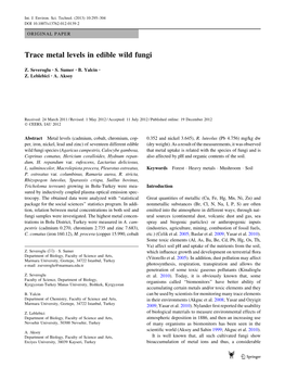 Trace Metal Levels in Edible Wild Fungi