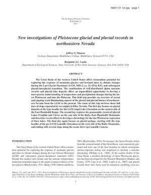 New Investigations of Pleistocene Glacial and Pluvial Records in Northeastern Nevada