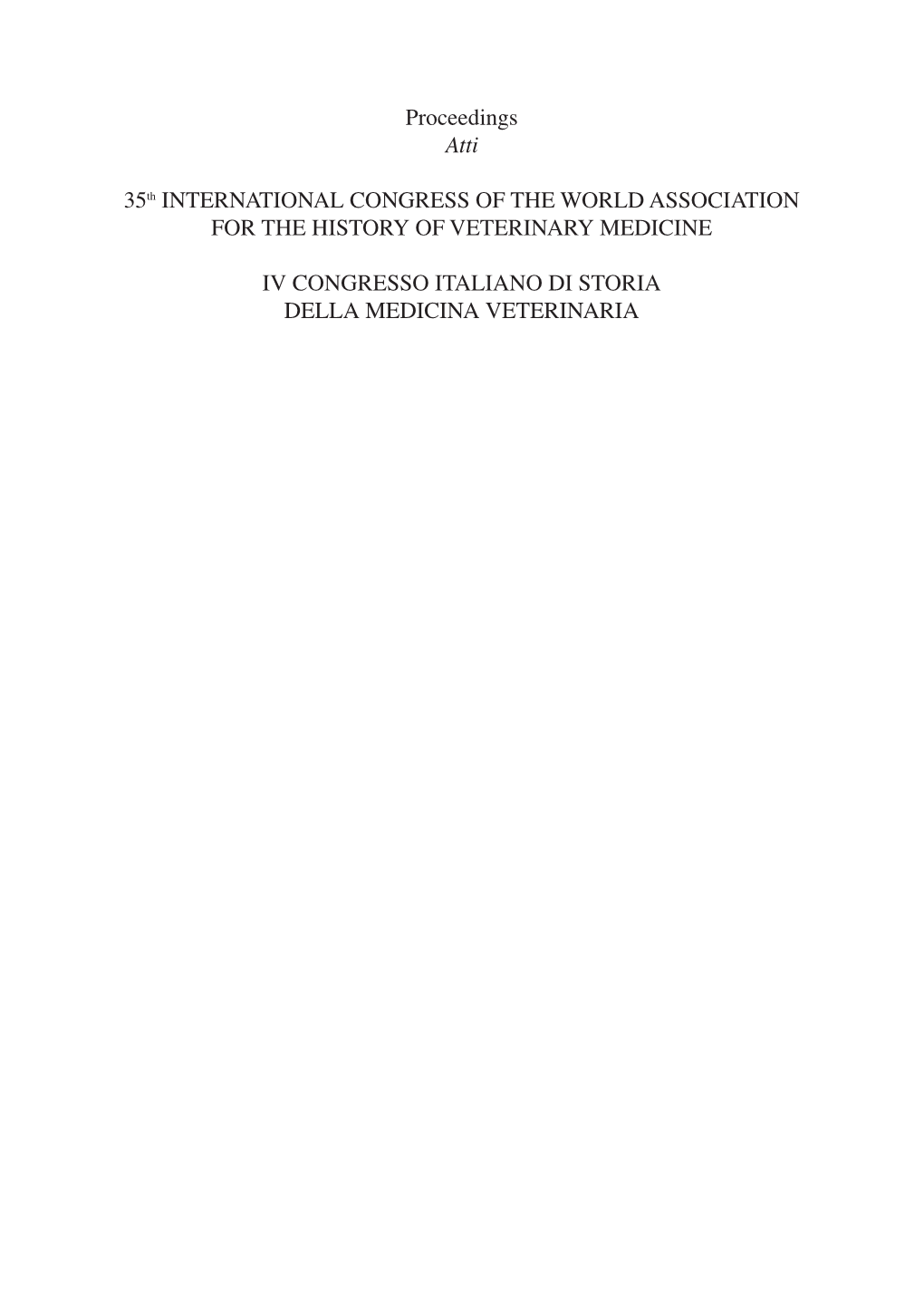 Proceedings Atti 35Th INTERNATIONAL CONGRESS OF