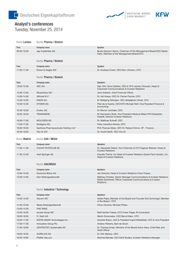 Analyst's Conferences Tuesday, November 25, 2014